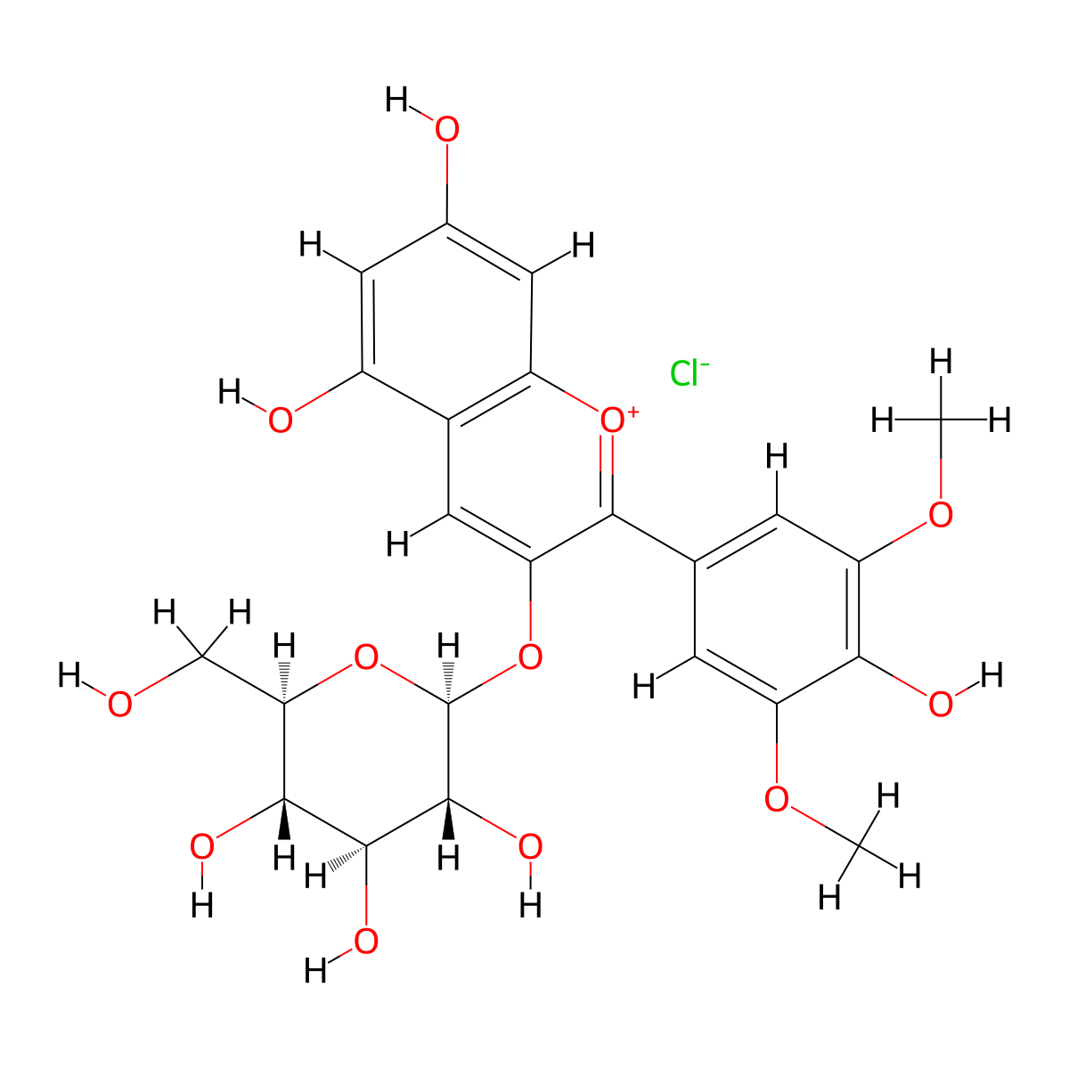 Oenin chloride molecular structure, CAS 7228-78-6