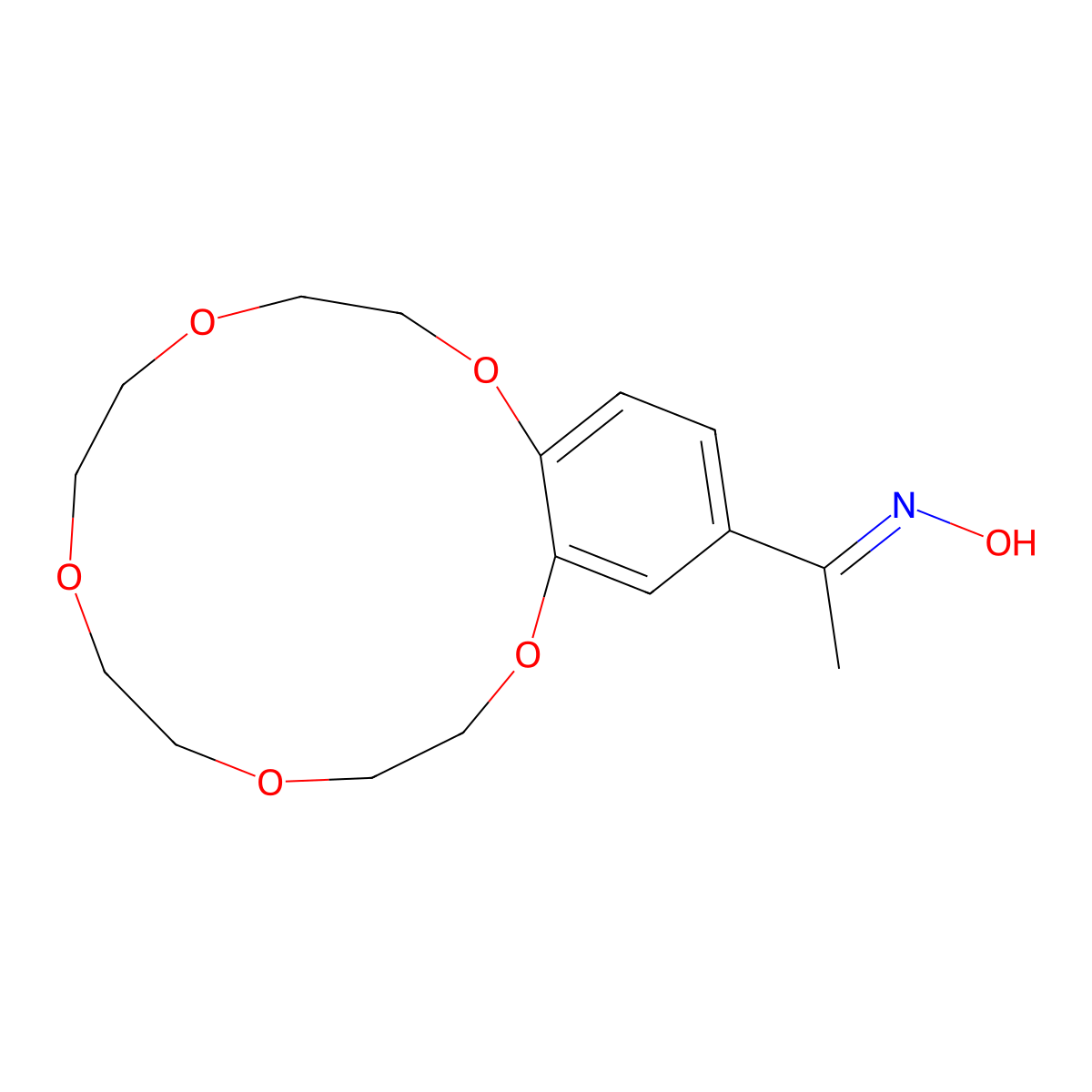 N-[1-(2,5,8,11,14-pentaoxabicyclo[13.4.0]nonadeca-1(15),16,18-trien-17-yl)ethylidene]hydroxylamine molecular structure, CAS 72299-74-2