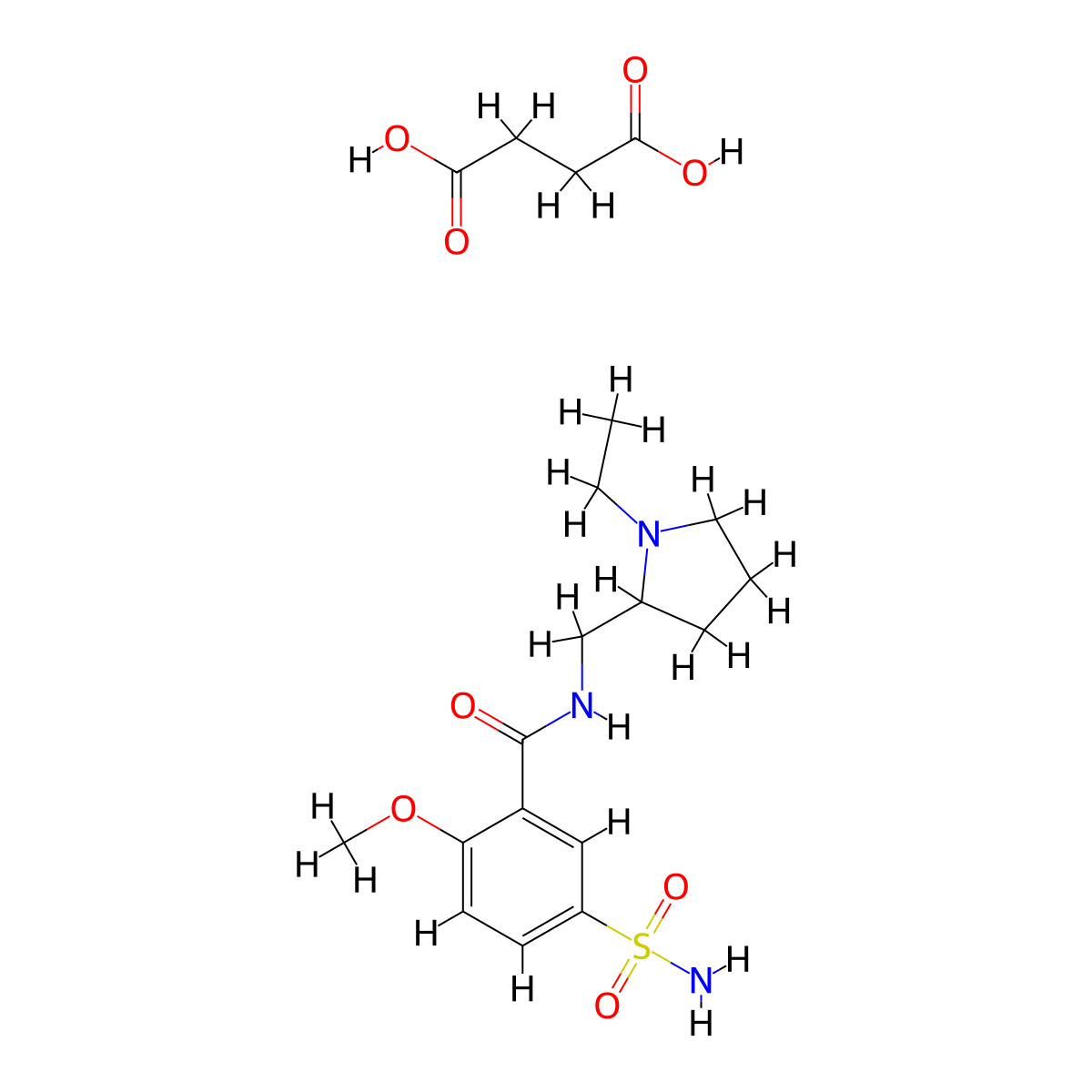 butanedioic acid;N-[(1-ethylpyrrolidin-2-yl)methyl]-2-methoxy-5-sulfamoylbenzamide molecular structure, CAS 72306-58-2