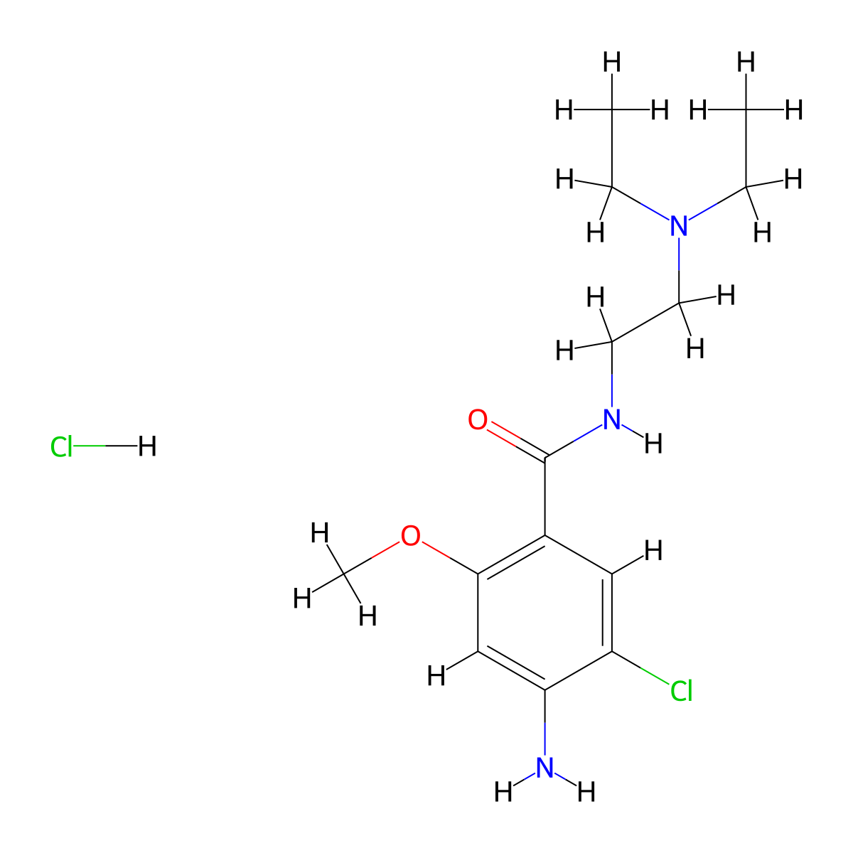 metoclopramide hydrochloride anhydrous molecular structure, CAS 7232-21-5