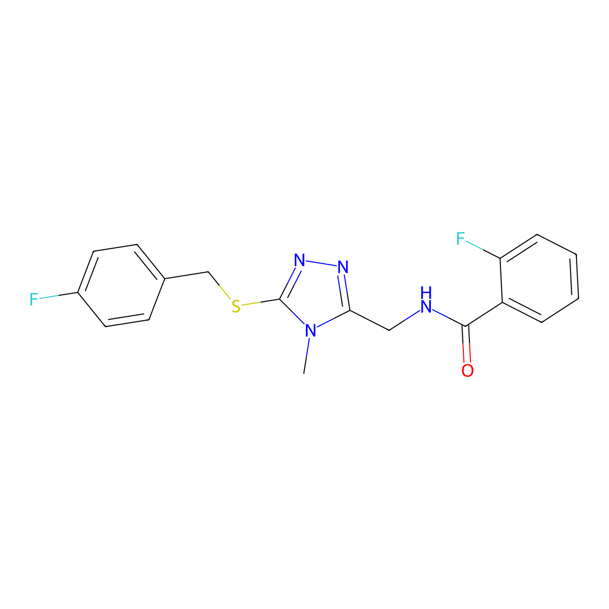 2-fluoro-N-({5-[(4-fluorobenzyl)sulfanyl]-4-methyl-4H-1,2,4-triazol-3-yl}methyl)benzamide molecular structure, CAS 723244-93-7