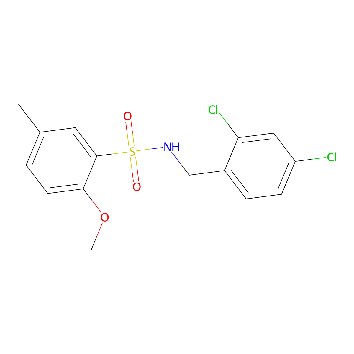 N-[(2,4-dichlorophenyl)methyl]-2-methoxy-5-methylbenzenesulfonamide molecular structure, CAS 723245-71-4
