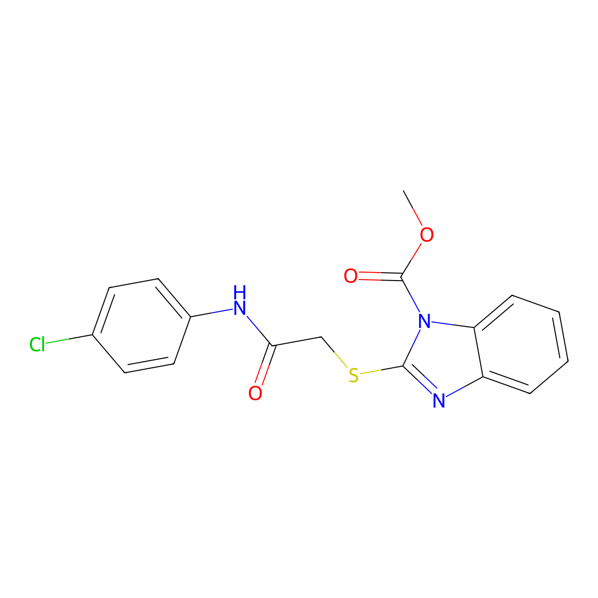 Methyl 2-[(4-chlorophenylcarbamoyl)methylthio]-1H-benzo[D]imidazole-1-carboxylate molecular structure, CAS 723247-50-5
