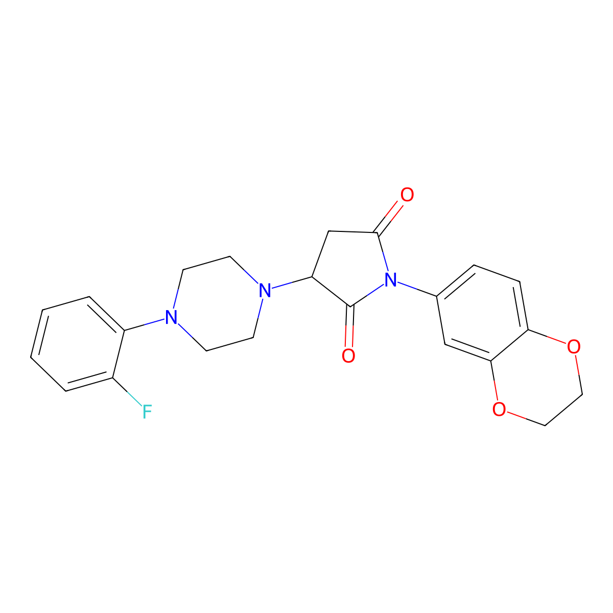 1-(2,3-Dihydro-1,4-benzodioxin-6-yl)-3-[4-(2-fluorophenyl)piperazin-1-yl]pyrrolidine-2,5-dione molecular structure, CAS 723248-57-5