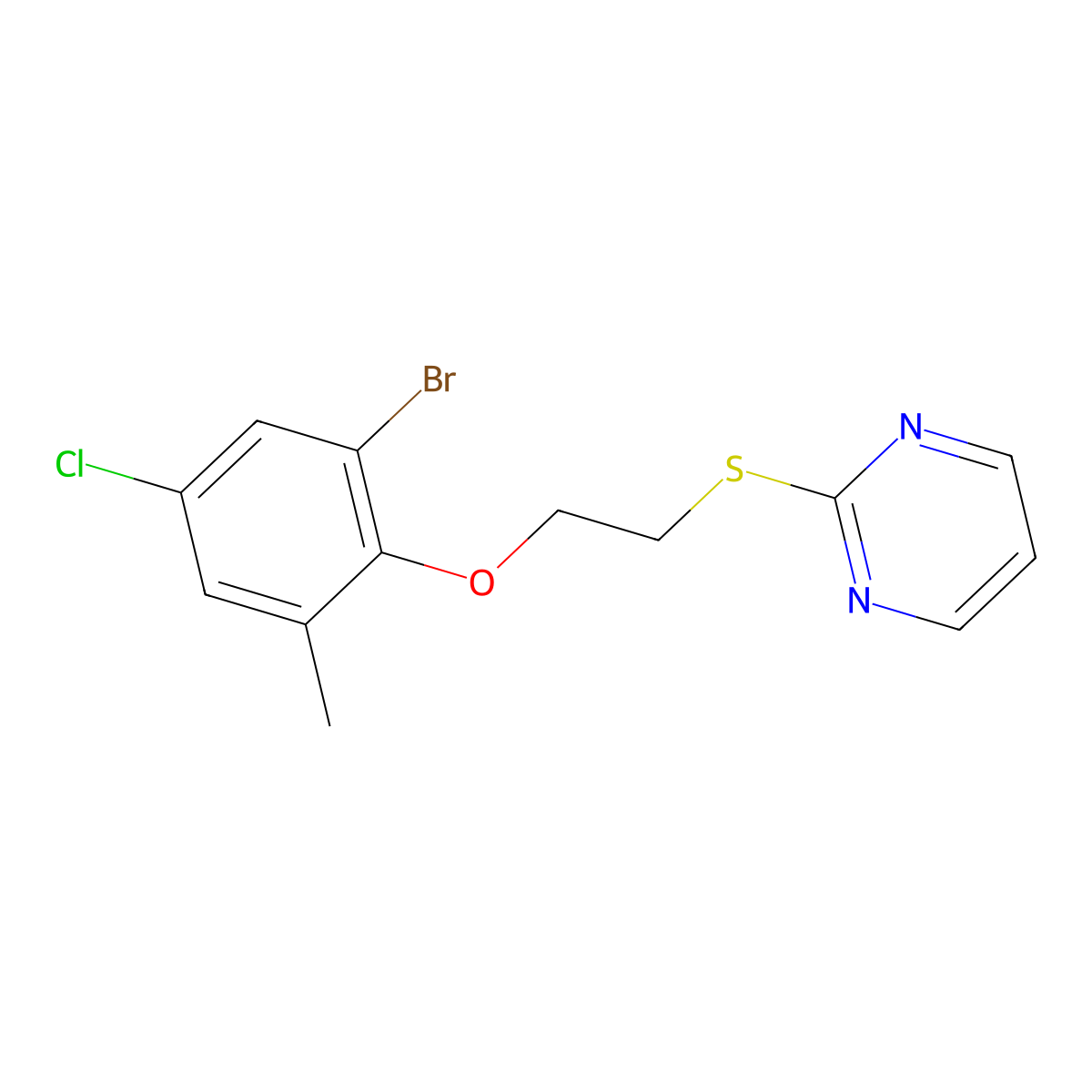 2-[2-(2-Bromo-4-chloro-6-methylphenoxy)ethylsulfanyl]pyrimidine molecular structure, CAS 723249-02-3