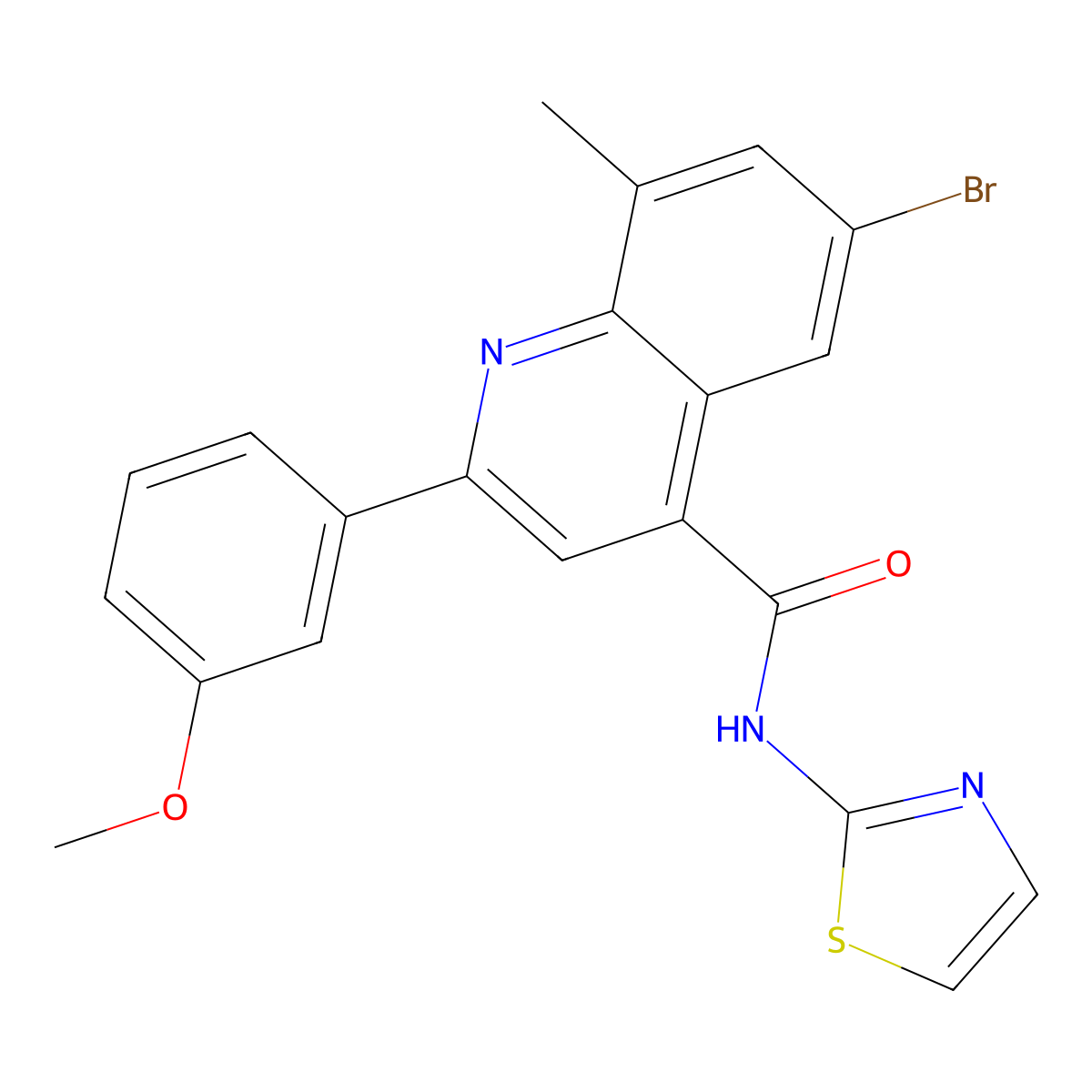 6-bromo-2-(3-methoxyphenyl)-8-methyl-N-(1,3-thiazol-2-yl)quinoline-4-carboxamide molecular structure, CAS 723251-26-1