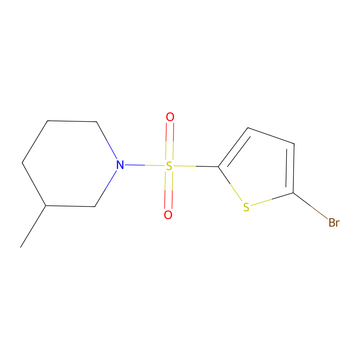 1-[(5-Bromo-2-thiophenyl)sulfonyl]-3-methylpiperidine molecular structure, CAS 723252-40-2