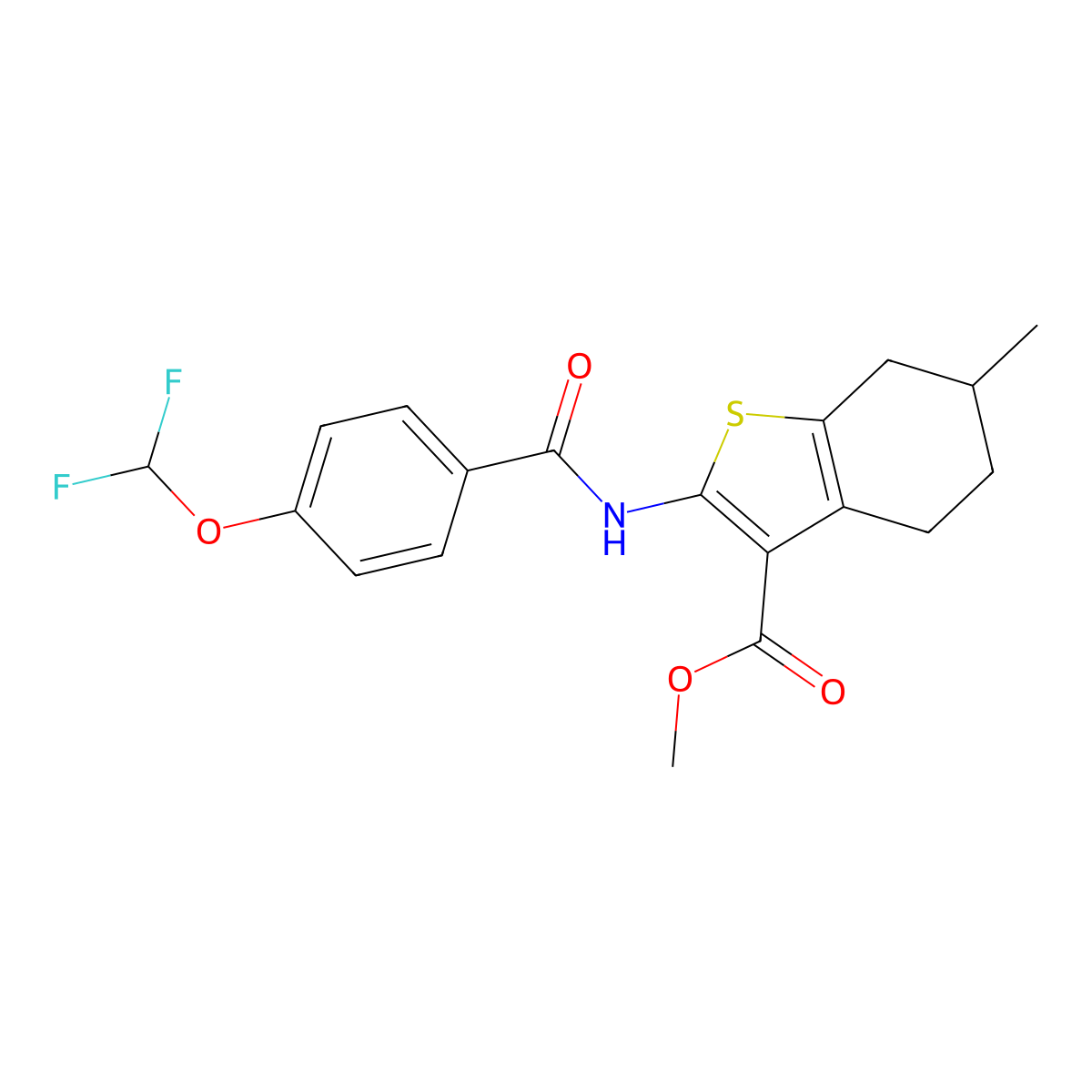 Methyl 2-({[4-(difluoromethoxy)phenyl]carbonyl}amino)-6-methyl-4,5,6,7-tetrahydro-1-benzothiophene-3-carboxylate molecular structure, CAS 723252-45-7