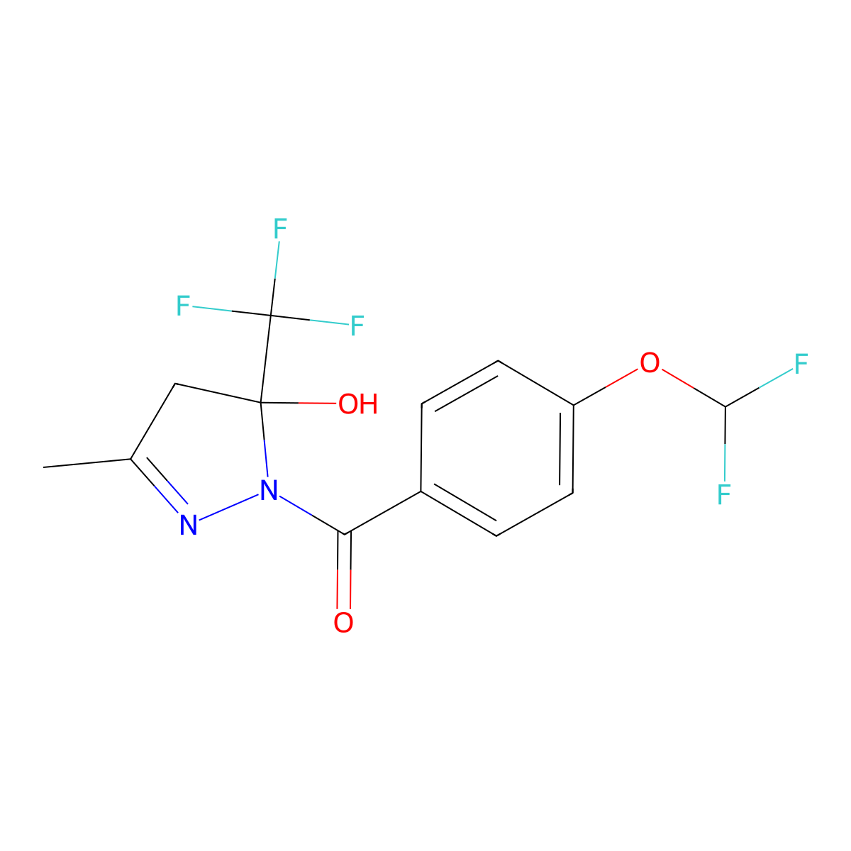 [4-(difluoromethoxy)phenyl]-[5-hydroxy-3-methyl-5-(trifluoromethyl)-4H-pyrazol-1-yl]methanone molecular structure, CAS 723252-50-4