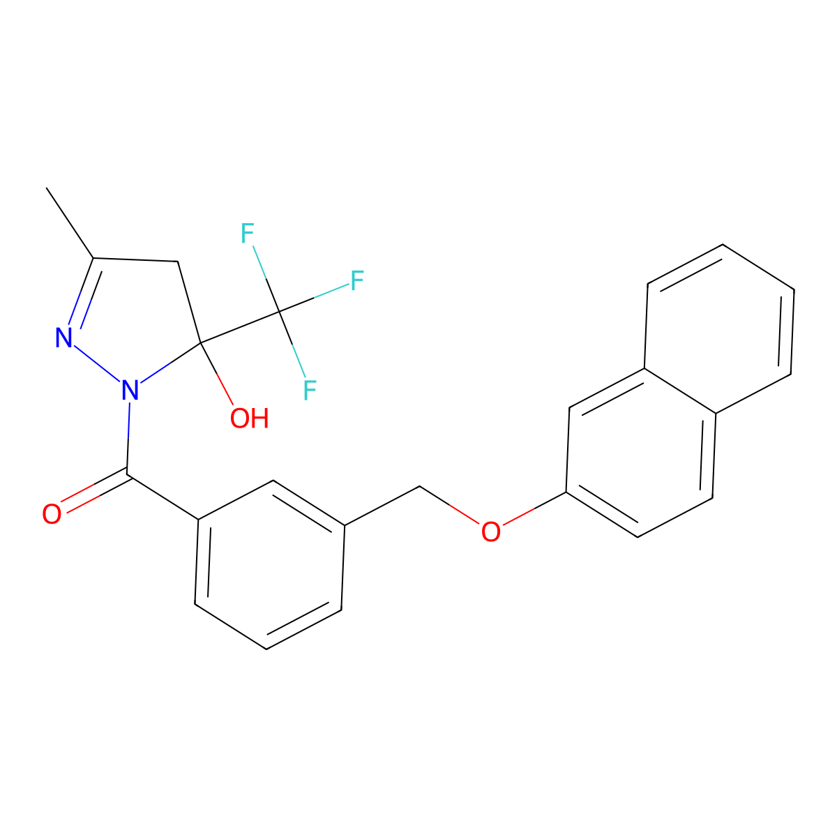 [5-hydroxy-3-methyl-5-(trifluoromethyl)-4H-pyrazol-1-yl]-[3-(naphthalen-2-yloxymethyl)phenyl]methanone molecular structure, CAS 723252-57-1