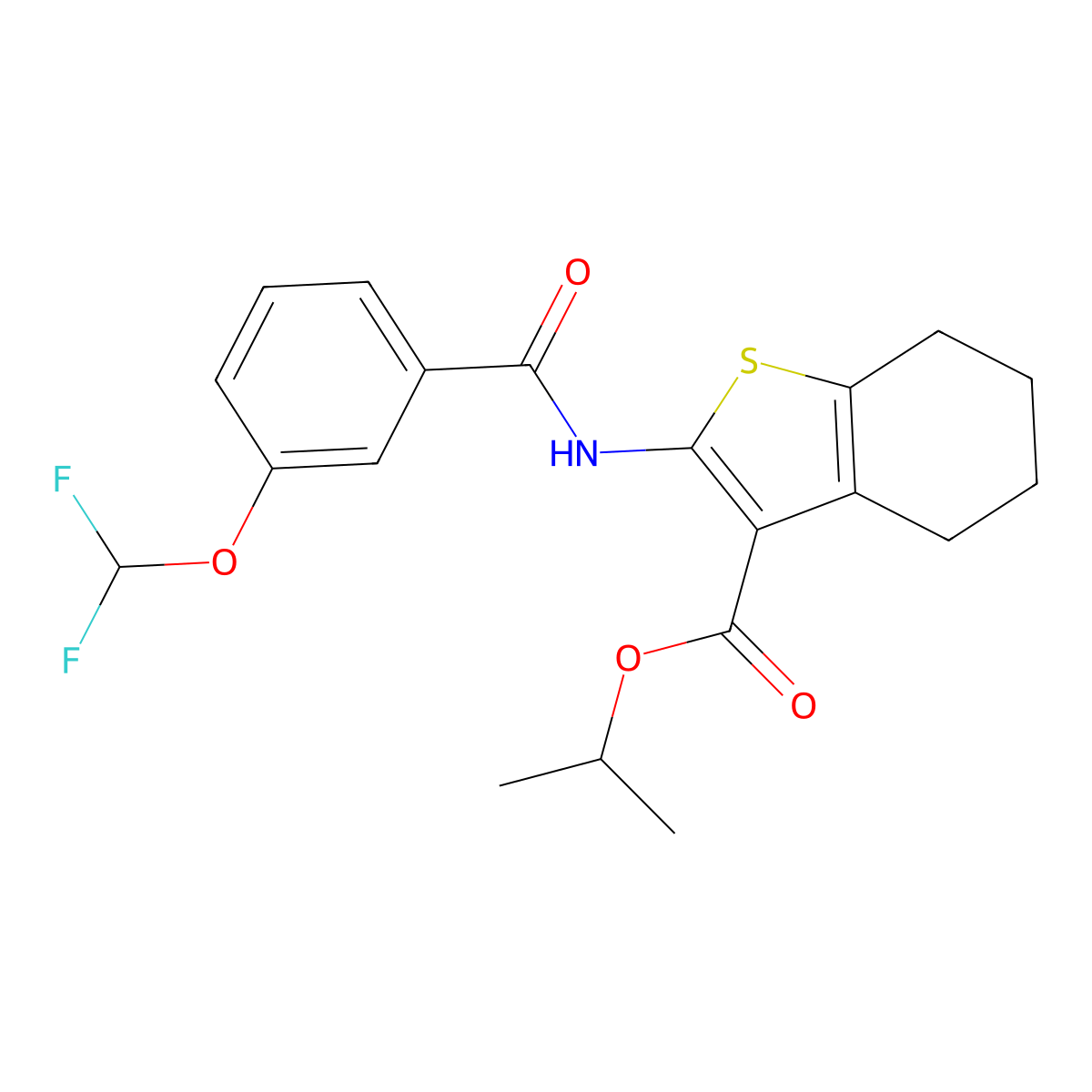Isopropyl 2-{[3-(difluoromethoxy)benzoyl]amino}-4,5,6,7-tetrahydro-1-benzothiophene-3-carboxylate molecular structure, CAS 723252-68-4