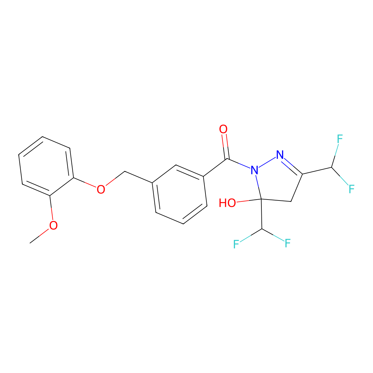 [3,5-bis(difluoromethyl)-5-hydroxy-4H-pyrazol-1-yl]-[3-[(2-methoxyphenoxy)methyl]phenyl]methanone molecular structure, CAS 723252-70-8