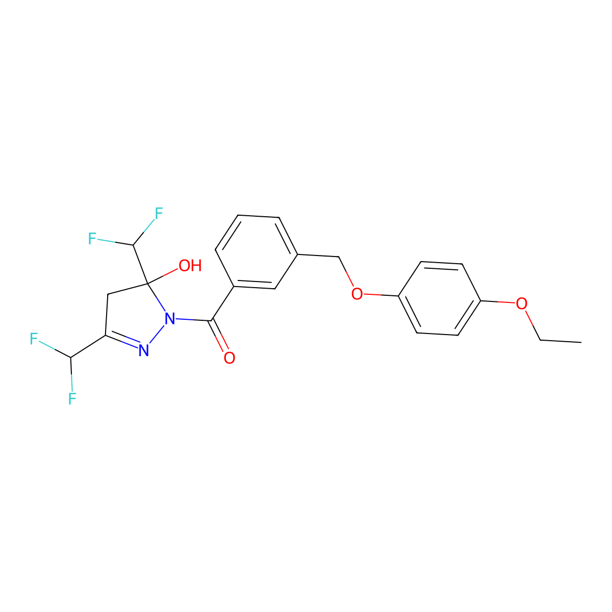 [3,5-bis(difluoromethyl)-5-hydroxy-4H-pyrazol-1-yl]-[3-[(4-ethoxyphenoxy)methyl]phenyl]methanone molecular structure, CAS 723252-81-1