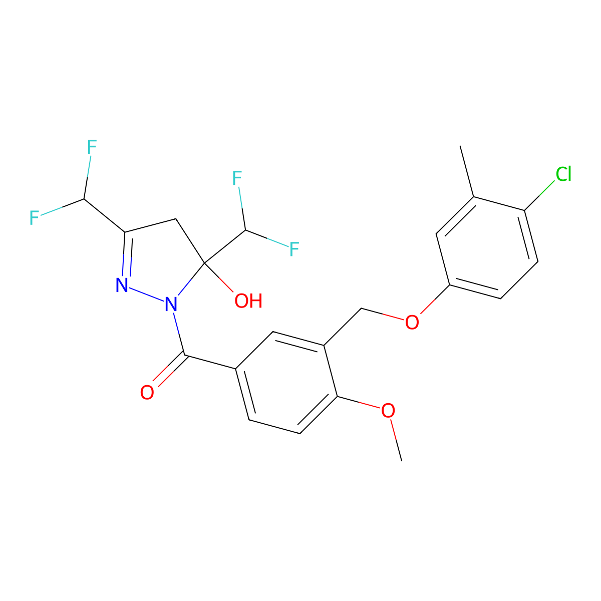 [3,5-bis(difluoromethyl)-5-hydroxy-4H-pyrazol-1-yl]-[3-[(4-chloro-3-methylphenoxy)methyl]-4-methoxyphenyl]methanone molecular structure, CAS 723252-88-8