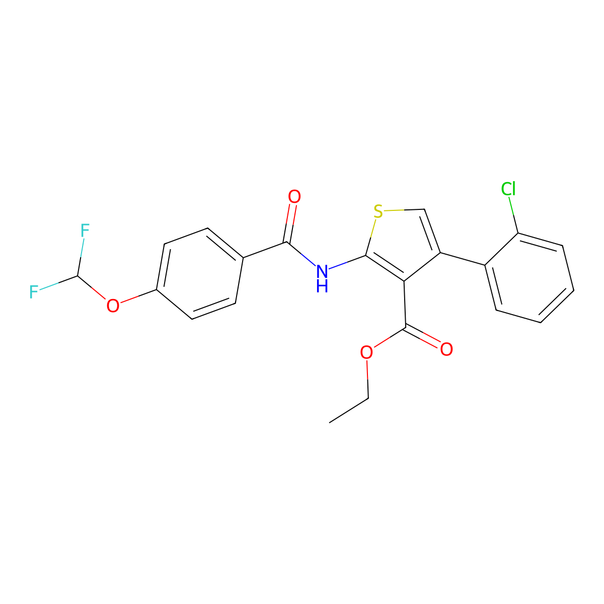Ethyl 4-(2-chlorophenyl)-2-{[4-(difluoromethoxy)benzoyl]amino}-3-thiophenecarboxylate molecular structure, CAS 723253-05-2