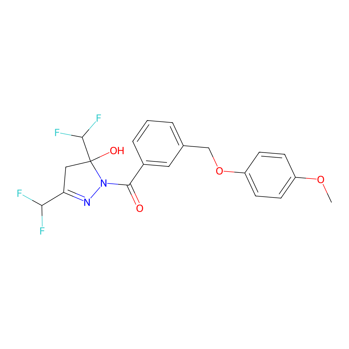 [3,5-bis(difluoromethyl)-5-hydroxy-4H-pyrazol-1-yl]-[3-[(4-methoxyphenoxy)methyl]phenyl]methanone molecular structure, CAS 723253-10-9