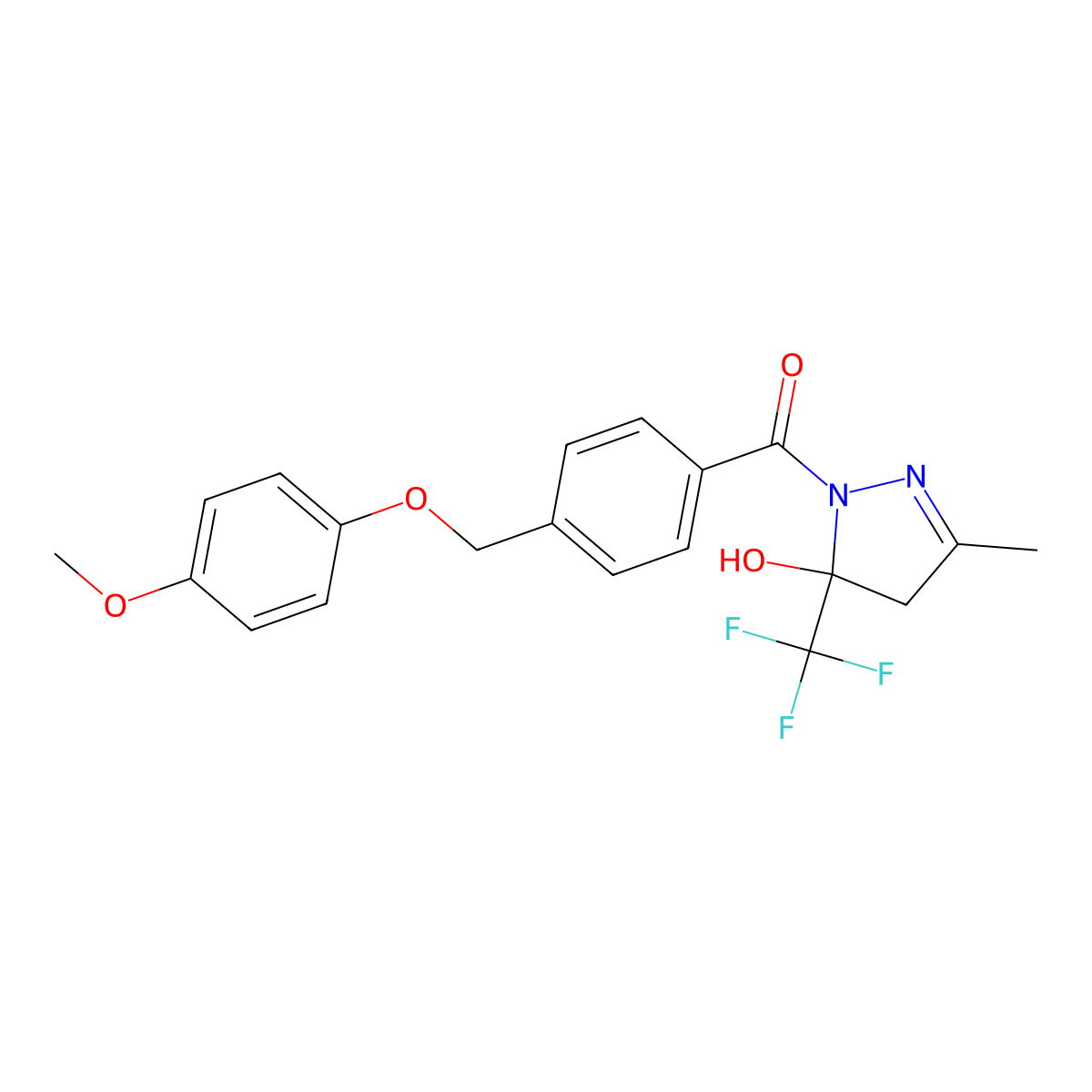 [5-hydroxy-3-methyl-5-(trifluoromethyl)-4H-pyrazol-1-yl]-[4-[(4-methoxyphenoxy)methyl]phenyl]methanone molecular structure, CAS 723253-22-3
