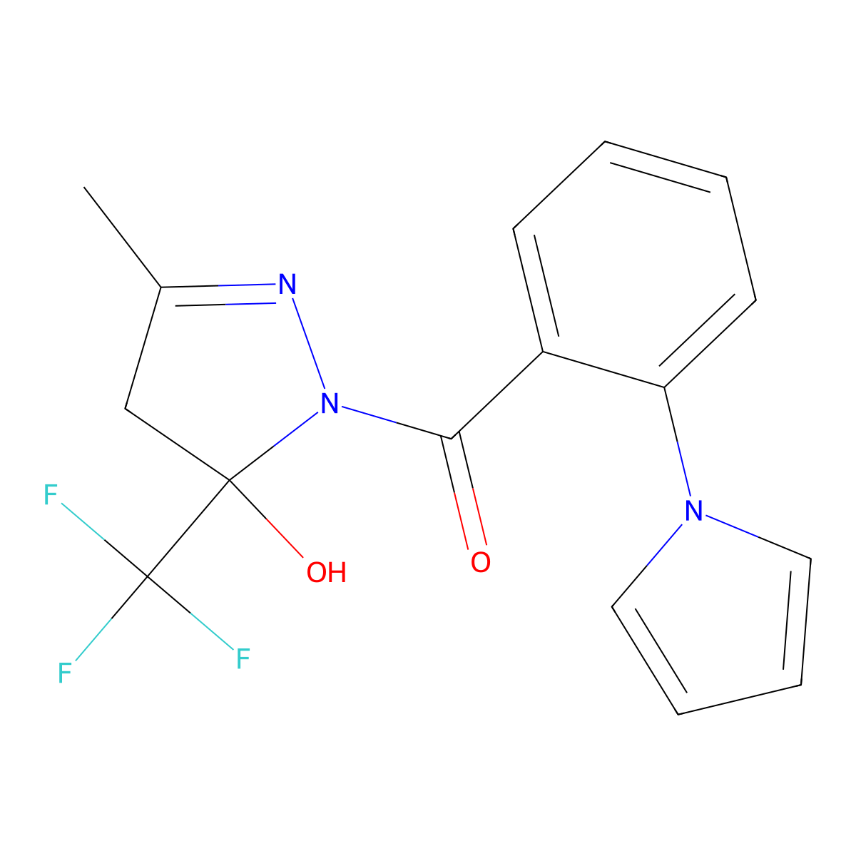 [5-hydroxy-3-methyl-5-(trifluoromethyl)-4H-pyrazol-1-yl]-(2-pyrrol-1-ylphenyl)methanone molecular structure, CAS 723253-28-9