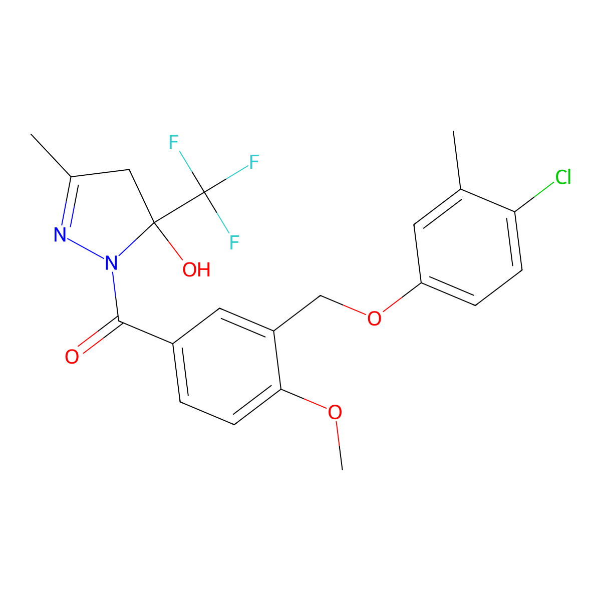 [3-[(4-chloro-3-methylphenoxy)methyl]-4-methoxyphenyl]-[5-hydroxy-3-methyl-5-(trifluoromethyl)-4H-pyrazol-1-yl]methanone molecular structure, CAS 723253-37-0