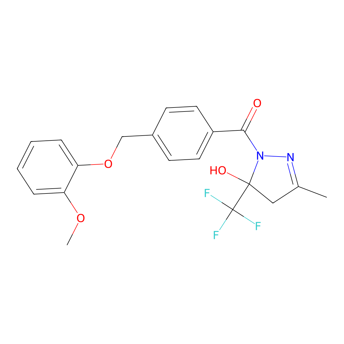 [5-hydroxy-3-methyl-5-(trifluoromethyl)-4H-pyrazol-1-yl]-[4-[(2-methoxyphenoxy)methyl]phenyl]methanone molecular structure, CAS 723253-41-6