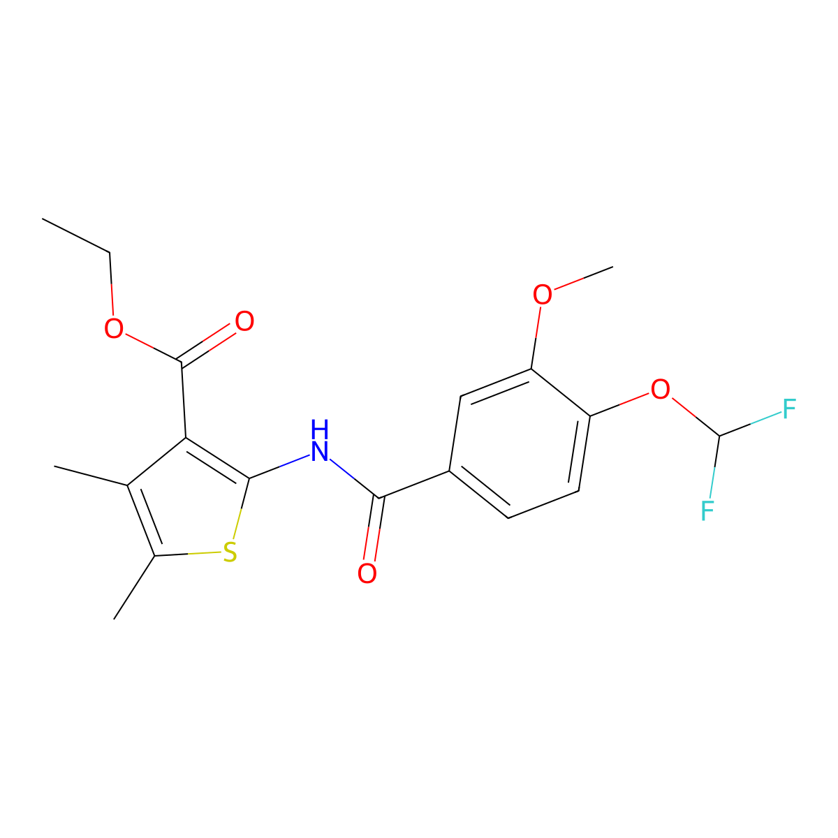 Ethyl 2-{[4-(difluoromethoxy)-3-methoxybenzoyl]amino}-4,5-dimethyl-3-thiophenecarboxylate molecular structure, CAS 723253-46-1