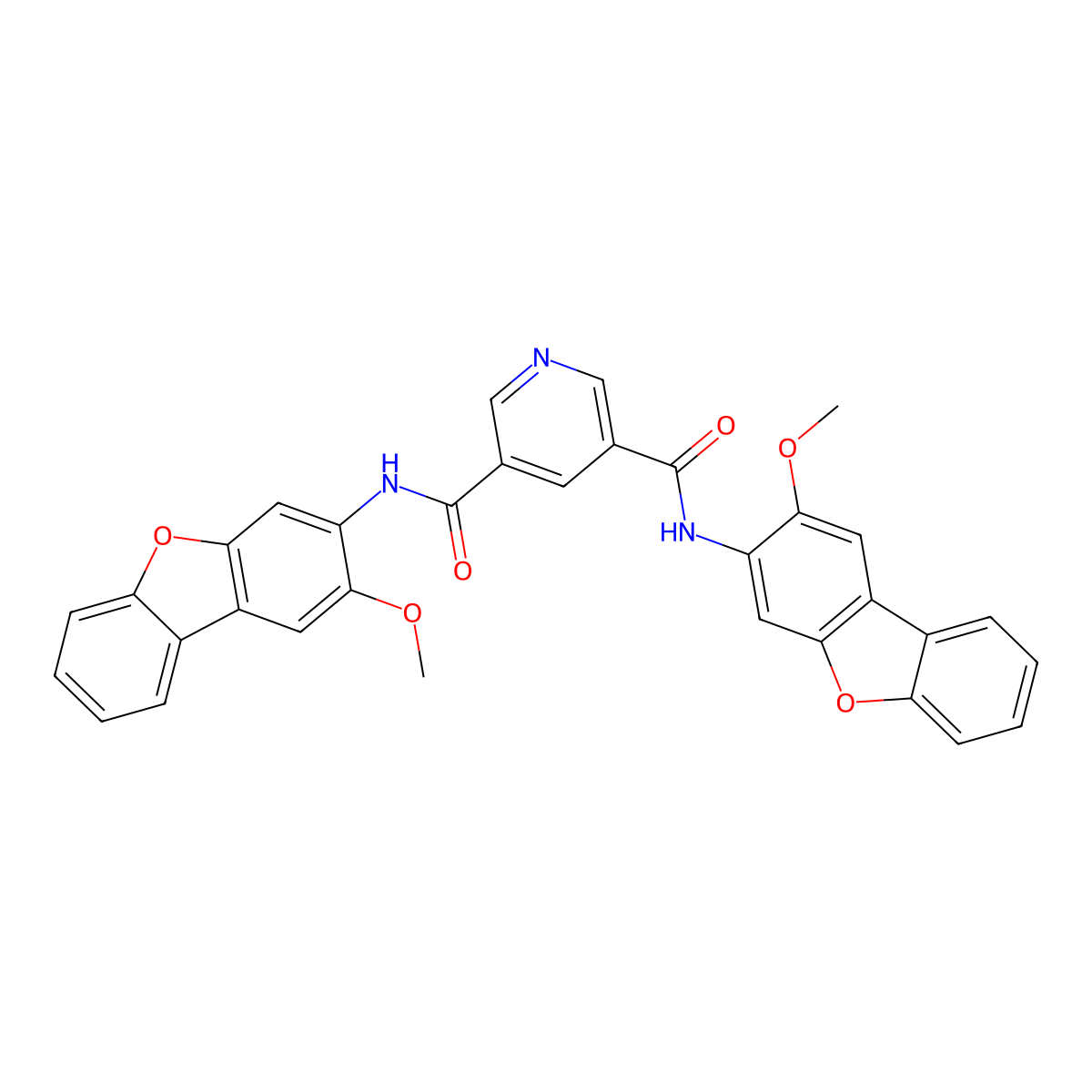 3-N,5-N-bis(2-methoxydibenzofuran-3-yl)pyridine-3,5-dicarboxamide molecular structure, CAS 723253-48-3