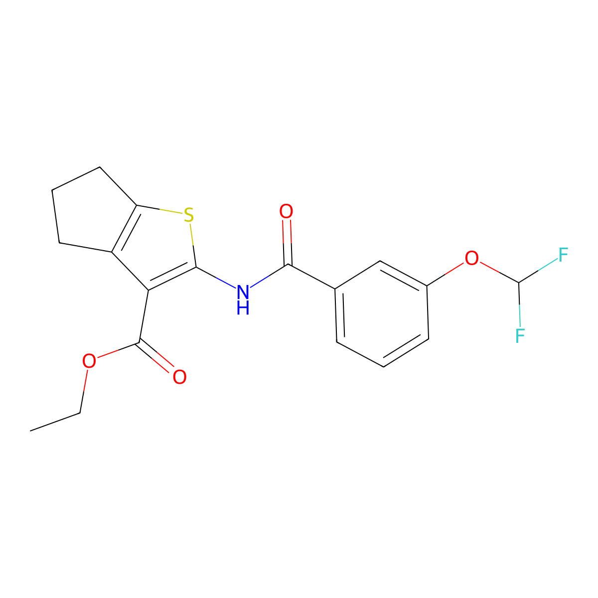 ethyl 2-[[3-(difluoromethoxy)benzoyl]amino]-5,6-dihydro-4H-cyclopenta[b]thiophene-3-carboxylate molecular structure, CAS 723253-69-8