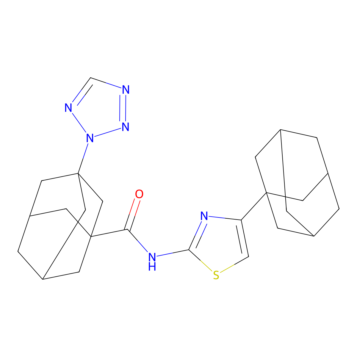 N-[4-(1-adamantyl)-1,3-thiazol-2-yl]-3-(tetrazol-2-yl)adamantane-1-carboxamide molecular structure, CAS 723253-89-2