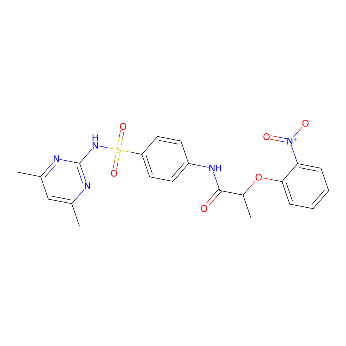 N-[4-[(4,6-dimethylpyrimidin-2-yl)sulfamoyl]phenyl]-2-(2-nitrophenoxy)propanamide molecular structure, CAS 723253-97-2