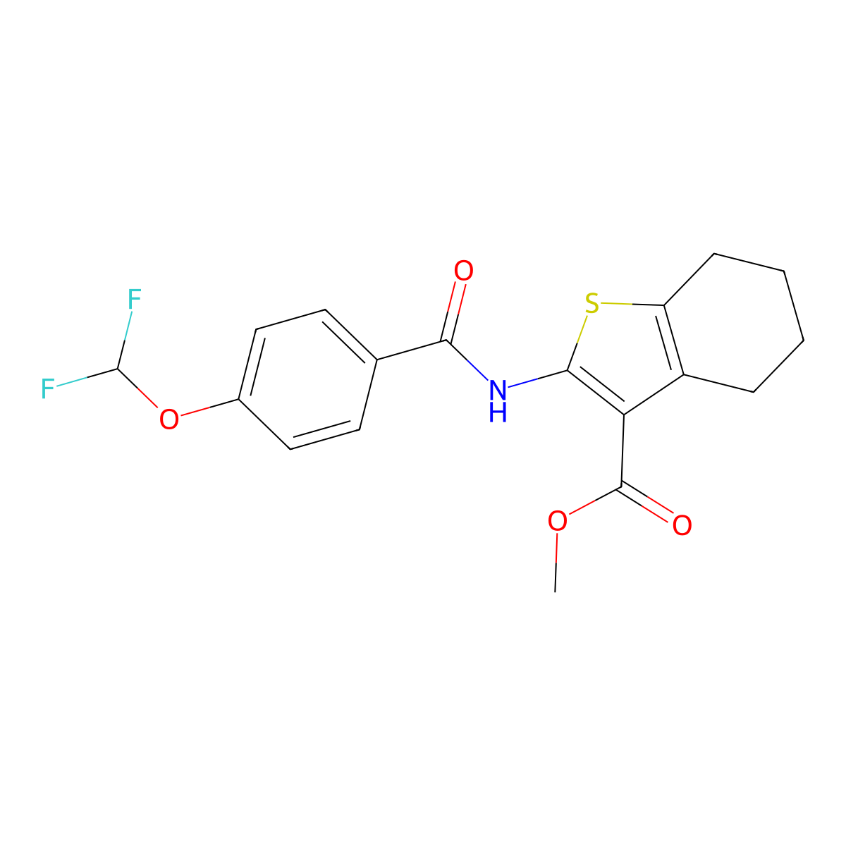 Methyl 2-[[4-(difluoromethoxy)benzoyl]amino]-4,5,6,7-tetrahydro-1-benzothiophene-3-carboxylate molecular structure, CAS 723254-01-1