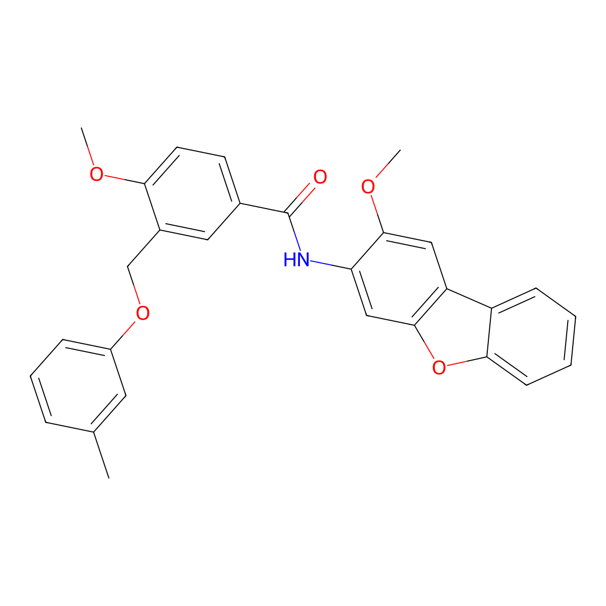 4-methoxy-N-(2-methoxydibenzofuran-3-yl)-3-[(3-methylphenoxy)methyl]benzamide molecular structure, CAS 723254-08-8