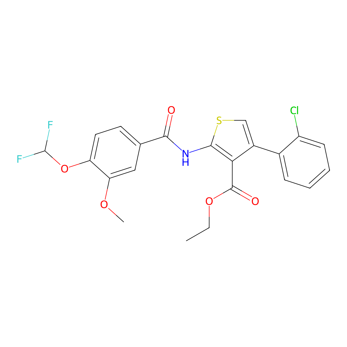 Ethyl 4-(2-chlorophenyl)-2-{[4-(difluoromethoxy)-3-methoxybenzoyl]amino}-3-thiophenecarboxylate molecular structure, CAS 723254-10-2