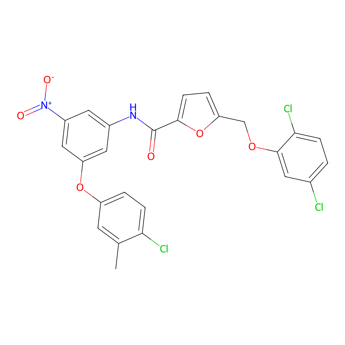 N-[3-(4-chloro-3-methylphenoxy)-5-nitrophenyl]-5-[(2,5-dichlorophenoxy)methyl]furan-2-carboxamide molecular structure, CAS 723254-22-6