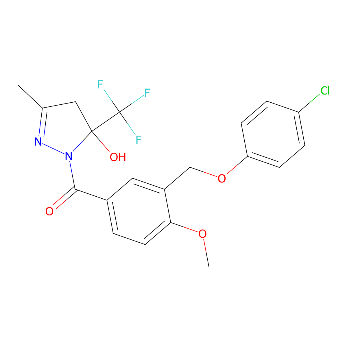 [3-[(4-chlorophenoxy)methyl]-4-methoxyphenyl]-[5-hydroxy-3-methyl-5-(trifluoromethyl)-4H-pyrazol-1-yl]methanone molecular structure, CAS 723254-24-8
