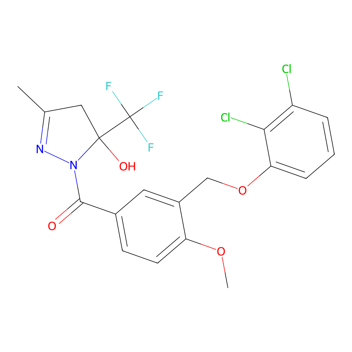 1-{3-[(2,3-dichlorophenoxy)methyl]-4-methoxybenzoyl}-3-methyl-5-(trifluoromethyl)-4,5-dihydro-1H-pyrazol-5-ol molecular structure, CAS 723254-26-0