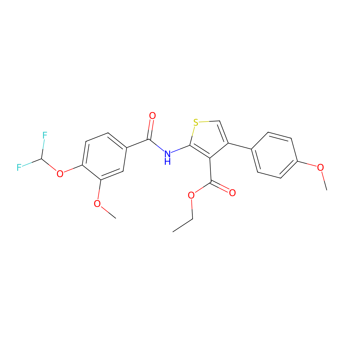 Ethyl 2-{[4-(difluoromethoxy)-3-methoxybenzoyl]amino}-4-(4-methoxyphenyl)-3-thiophenecarboxylate molecular structure, CAS 723254-33-9