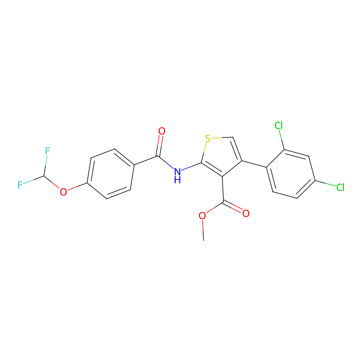 Methyl 4-(2,4-dichlorophenyl)-2-{[4-(difluoromethoxy)benzoyl]amino}-3-thiophenecarboxylate molecular structure, CAS 723254-37-3