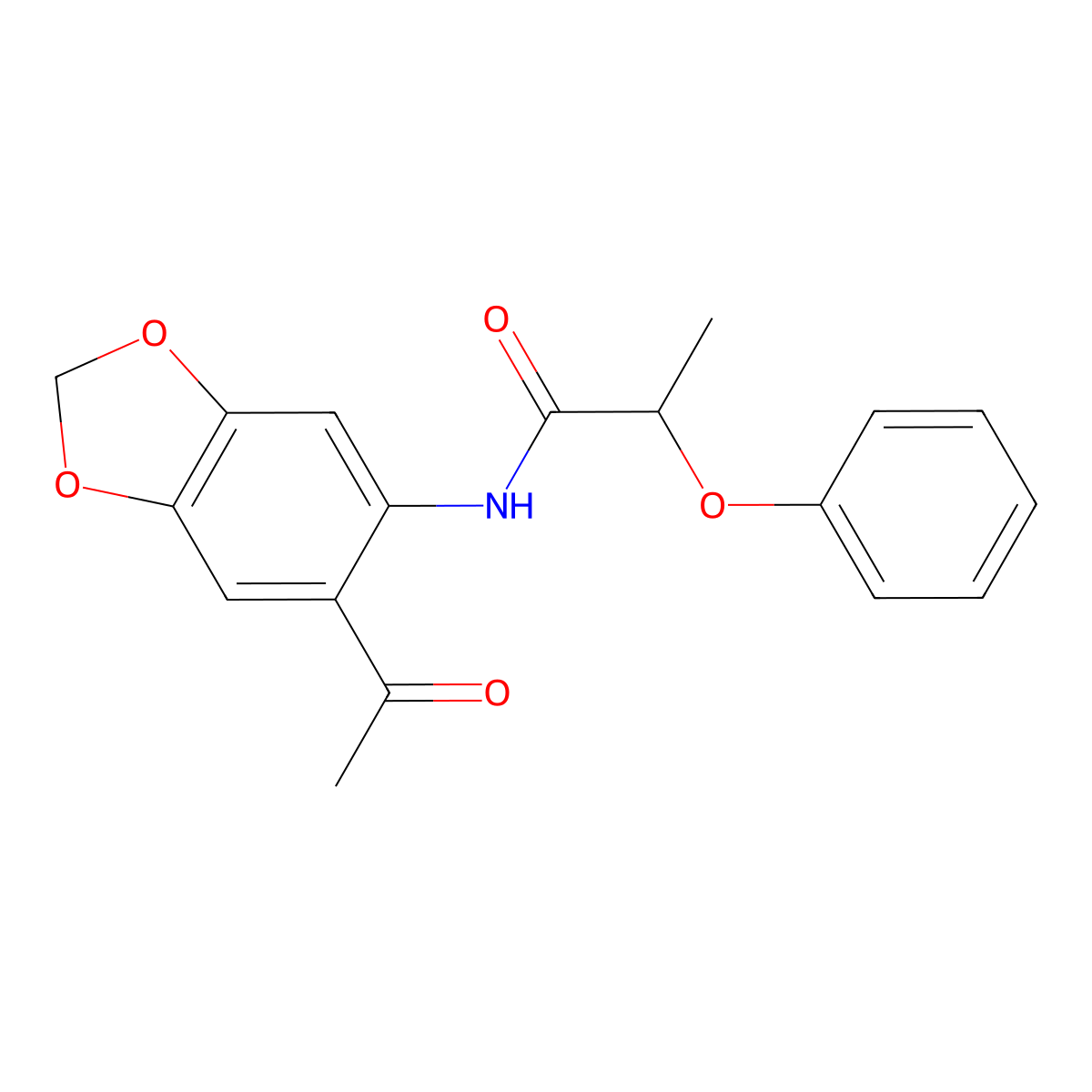 N-(6-acetyl-1,3-benzodioxol-5-yl)-2-phenoxypropanamide molecular structure, CAS 723256-54-0