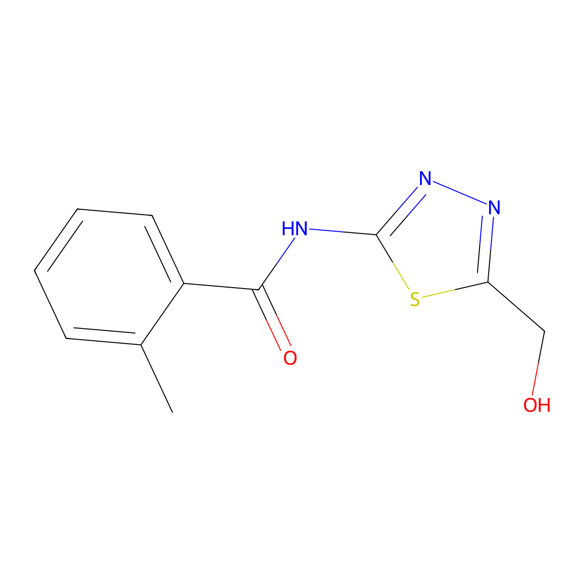 N-[5-(hydroxymethyl)-1,3,4-thiadiazol-2-yl]-2-methylbenzamide molecular structure, CAS 723291-25-6