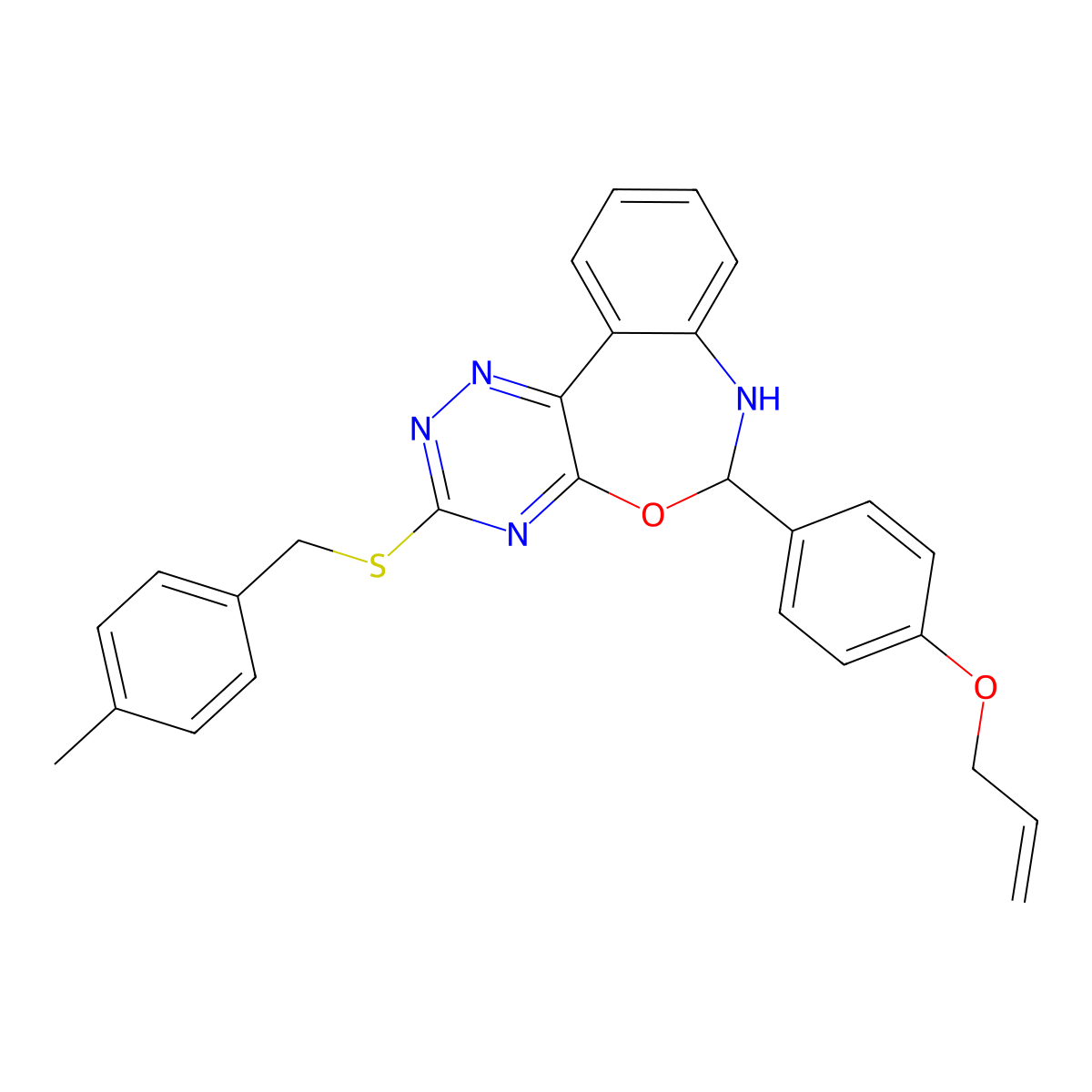 3-[(4-Methylphenyl)methylsulfanyl]-6-(4-prop-2-enoxyphenyl)-6,7-dihydro-[1,2,4]triazino[5,6-d][3,1]benzoxazepine molecular structure, CAS 723292-06-6