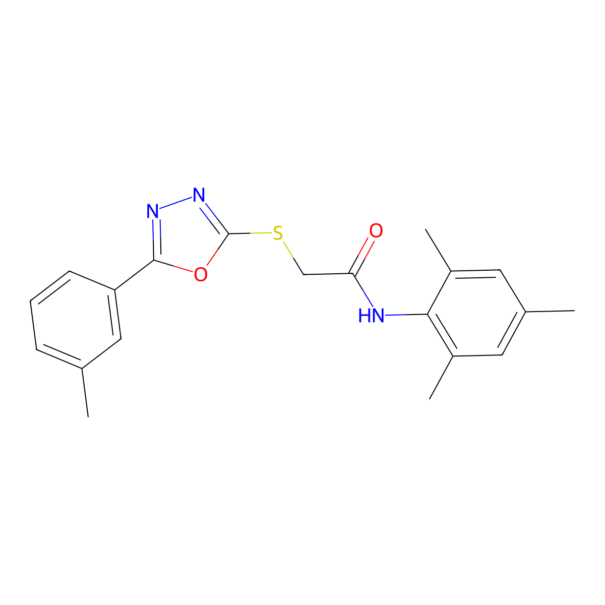 2-[[5-(3-methylphenyl)-1,3,4-oxadiazol-2-yl]sulfanyl]-N-(2,4,6-trimethylphenyl)acetamide molecular structure, CAS 723297-34-5
