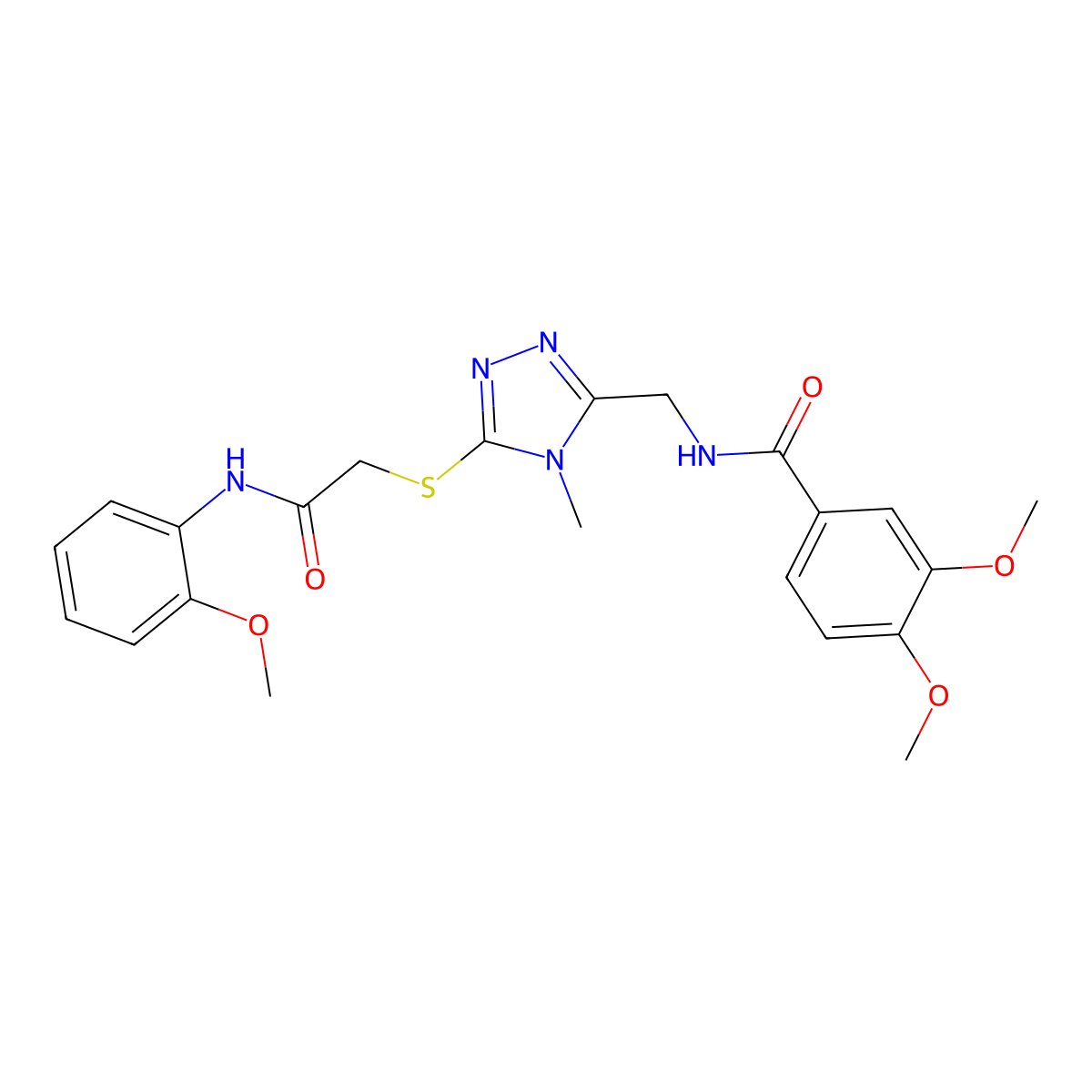 3,4-dimethoxy-N-[[5-[2-(2-methoxyanilino)-2-oxoethyl]sulfanyl-4-methyl-1,2,4-triazol-3-yl]methyl]benzamide molecular structure, CAS 723297-40-3