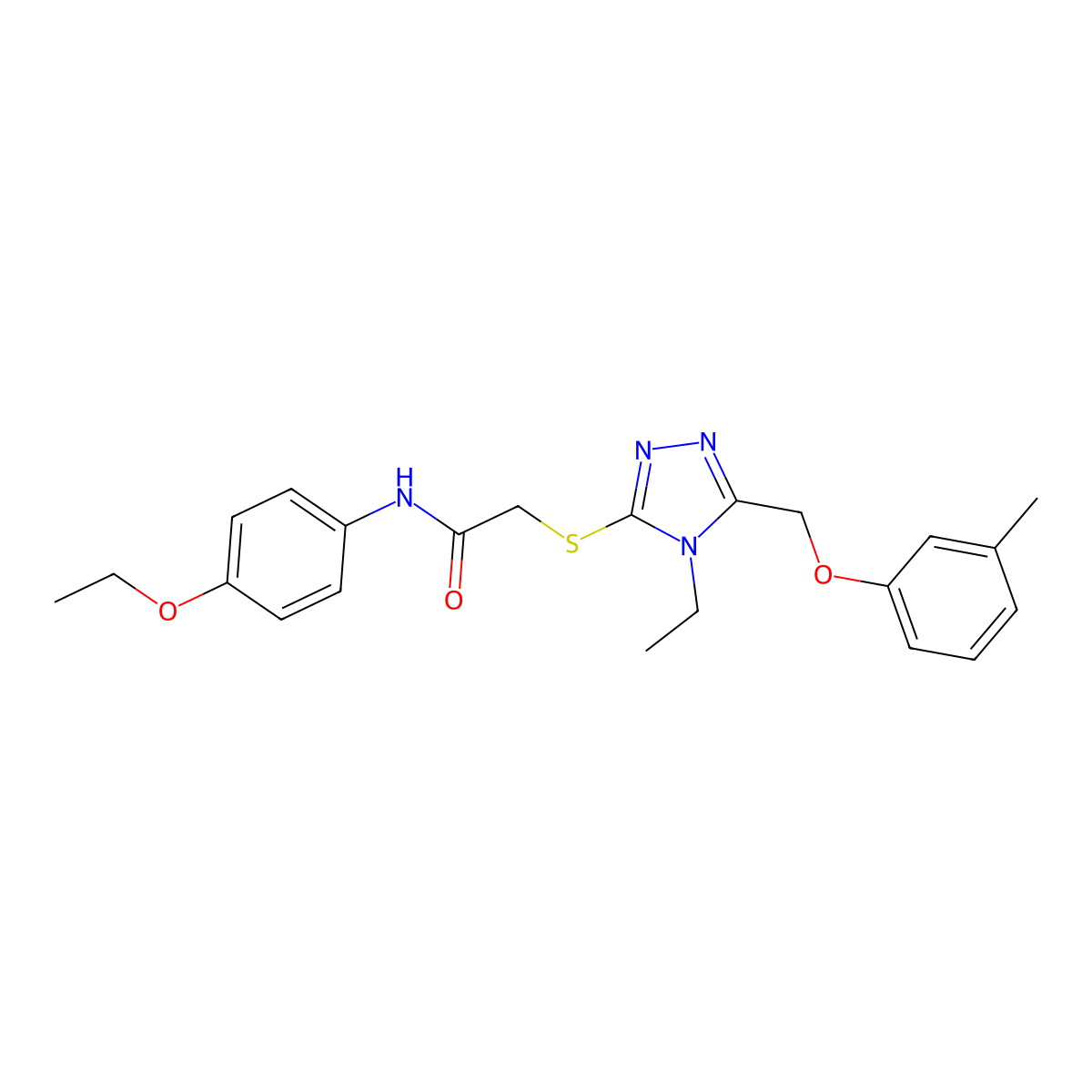 N-(4-ethoxyphenyl)-2-({4-ethyl-5-[(3-methylphenoxy)methyl]-4H-1,2,4-triazol-3-yl}sulfanyl)acetamide molecular structure, CAS 723298-08-6