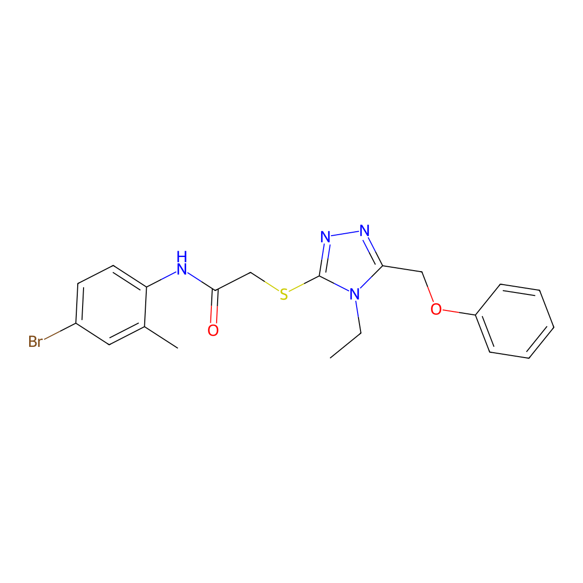 N-(4-bromo-2-methylphenyl)-2-{[4-ethyl-5-(phenoxymethyl)-4H-1,2,4-triazol-3-yl]sulfanyl}acetamide molecular structure, CAS 723298-25-7