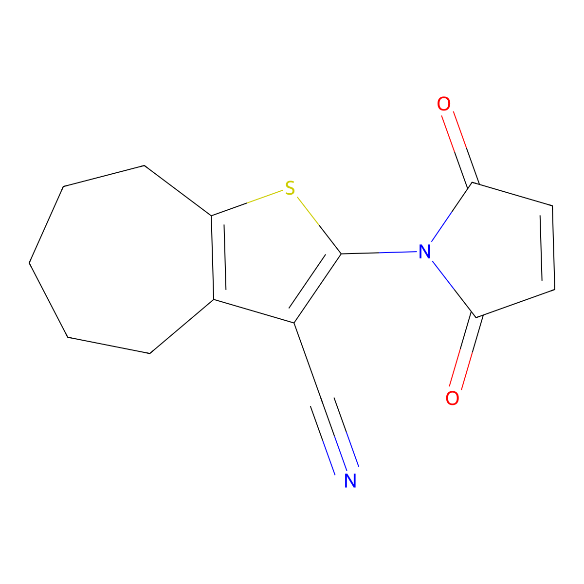 2-(2,5-dioxo-2,5-dihydro-1H-pyrrol-1-yl)-5,6,7,8-tetrahydro-4H-cyclohepta[b]thiophene-3-carbonitrile molecular structure, CAS 723299-79-4