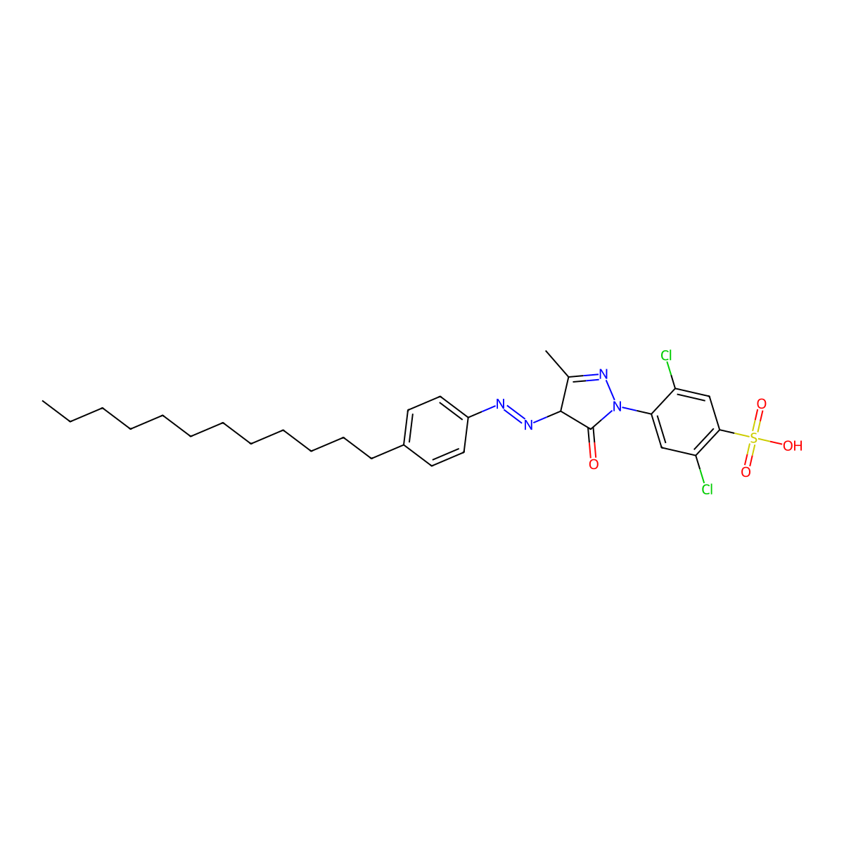 2,5-Dichloro-4-(4-((4-dodecylphenyl)azo)-4,5-dihydro-3-methyl-5-oxo-1H-pyrazol-1-yl)benzenesulphonic acid molecular structure, CAS 72330-33-7
