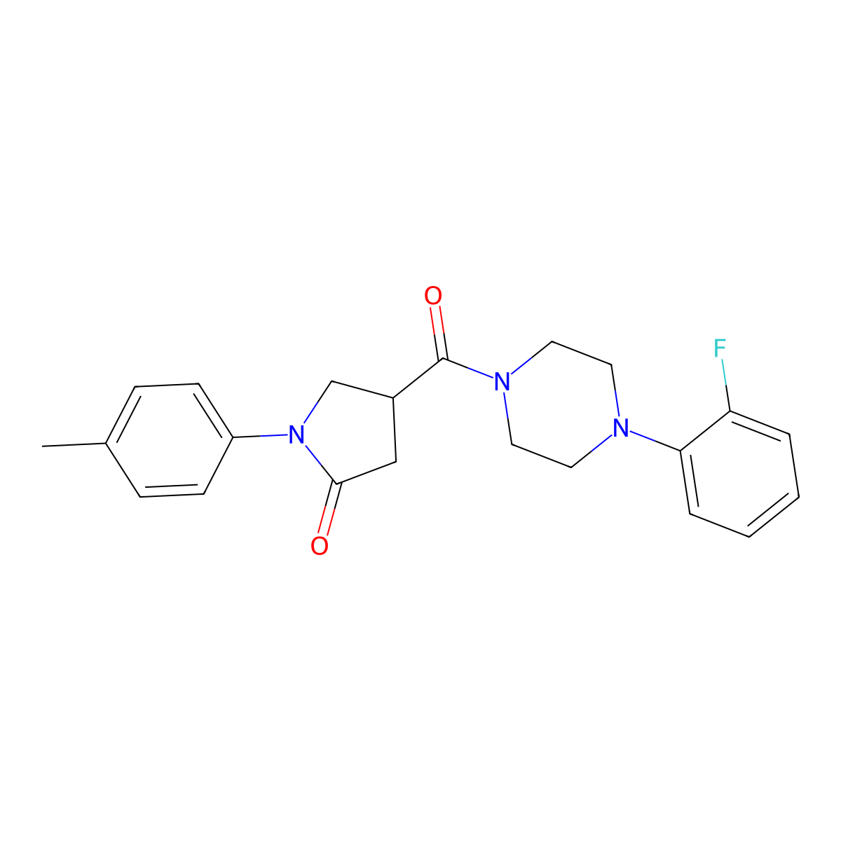 4-{[4-(2-Fluorophenyl)piperazin-1-yl]carbonyl}-1-(4-methylphenyl)pyrrolidin-2-one molecular structure, CAS 723300-03-6