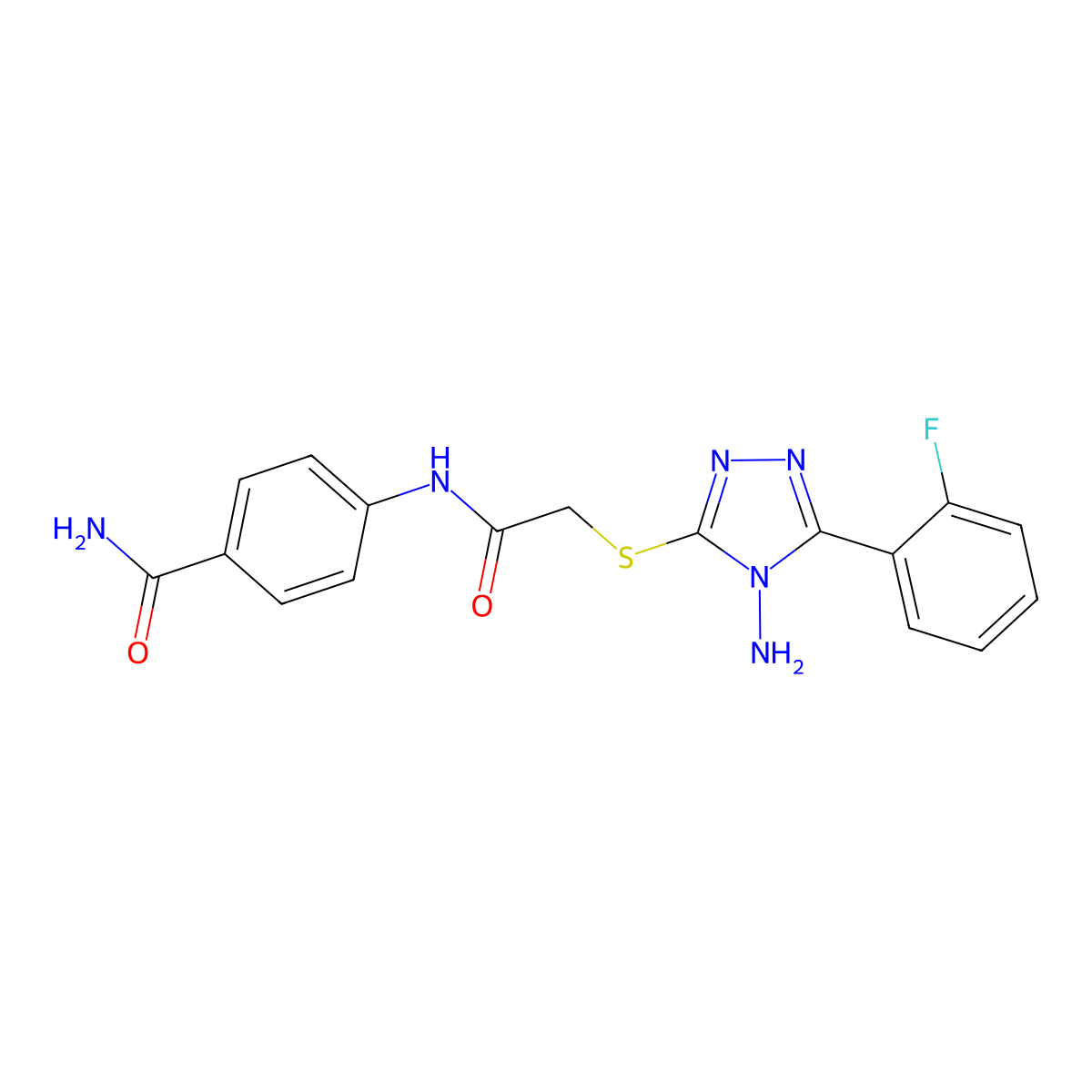 4-{2-[4-Amino-5-(2-fluorophenyl)-1,2,4-triazol-3-ylthio]acetylamino}benzamide molecular structure, CAS 723320-74-9