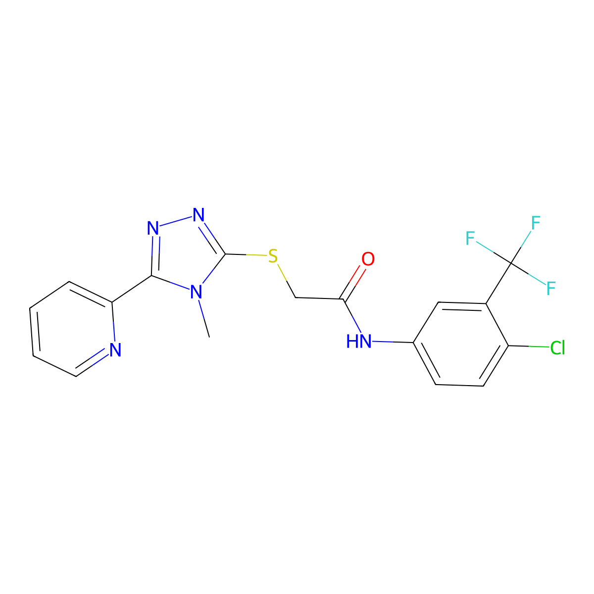 N-[4-chloro-3-(trifluoromethyl)phenyl]-2-{[4-methyl-5-(pyridin-2-yl)-4H-1,2,4-triazol-3-yl]sulfanyl}acetamide molecular structure, CAS 723322-34-7