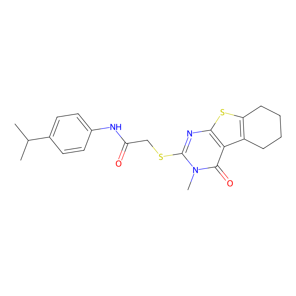 2-[(3-methyl-4-oxo-3,4,5,6,7,8-hexahydro[1]benzothieno[2,3-d]pyrimidin-2-yl)sulfanyl]-N-[4-(propan-2-yl)phenyl]acetamide molecular structure, CAS 723322-74-5